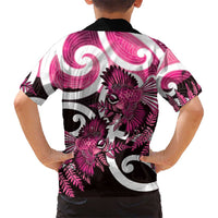 Piwakawaka New Zealand Matariki Family Matching Off Shoulder Short Dress and Hawaiian Shirt Maori New Year Silver Fern Pink Galaxy LT14 - Polynesian Pride