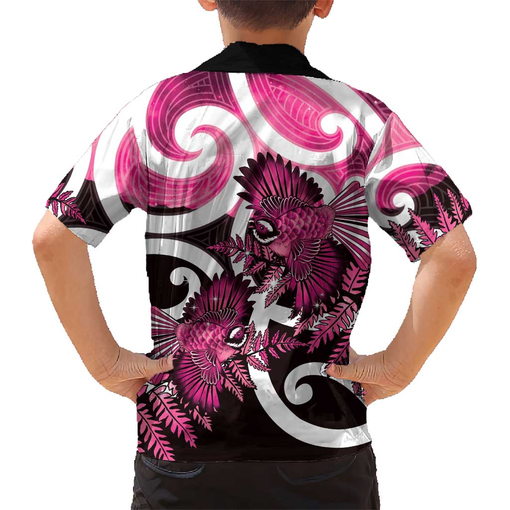 Piwakawaka New Zealand Matariki Kid Hawaiian Shirt Maori New Year Silver Fern Pink Galaxy LT14 - Polynesian Pride