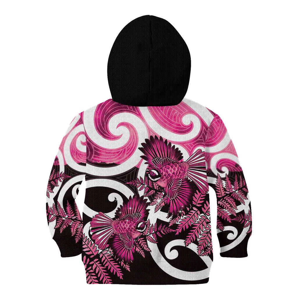 Piwakawaka New Zealand Matariki Kid Hoodie Maori New Year Silver Fern Pink Galaxy LT14 - Polynesian Pride