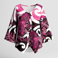 Piwakawaka New Zealand Matariki Kimono Sleeve Blouse Maori New Year Silver Fern Pink Galaxy LT14 Female Pink - Polynesian Pride