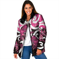 Piwakawaka New Zealand Matariki Padded Jacket Maori New Year Silver Fern Pink Galaxy LT14 Women Pink - Polynesian Pride