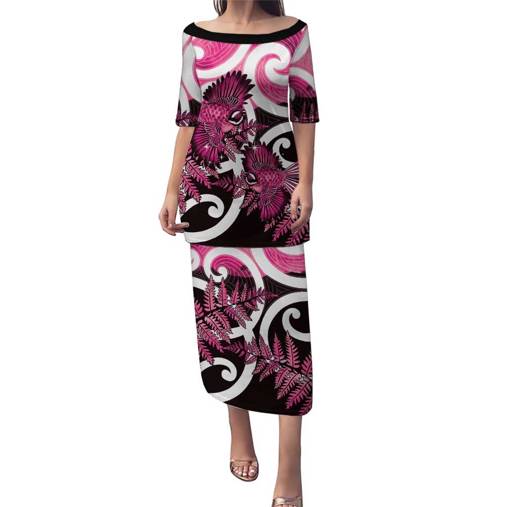 Piwakawaka New Zealand Matariki Puletasi Maori New Year Silver Fern Pink Galaxy LT14 Long Dress Pink - Polynesian Pride