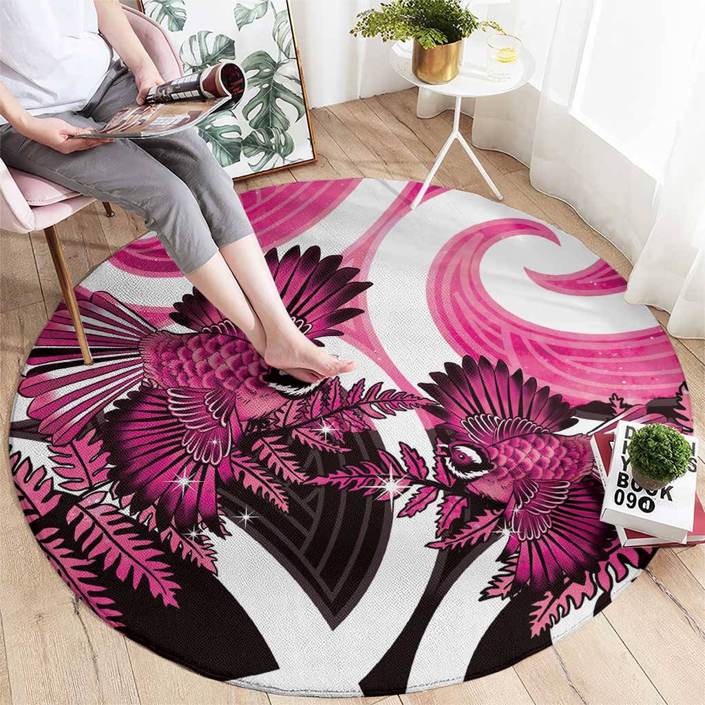Piwakawaka New Zealand Matariki Round Carpet Maori New Year Silver Fern Pink Galaxy LT14 - Polynesian Pride