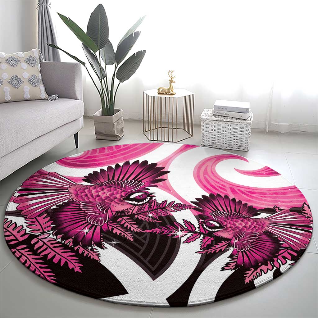 Piwakawaka New Zealand Matariki Round Carpet Maori New Year Silver Fern Pink Galaxy LT14 - Polynesian Pride