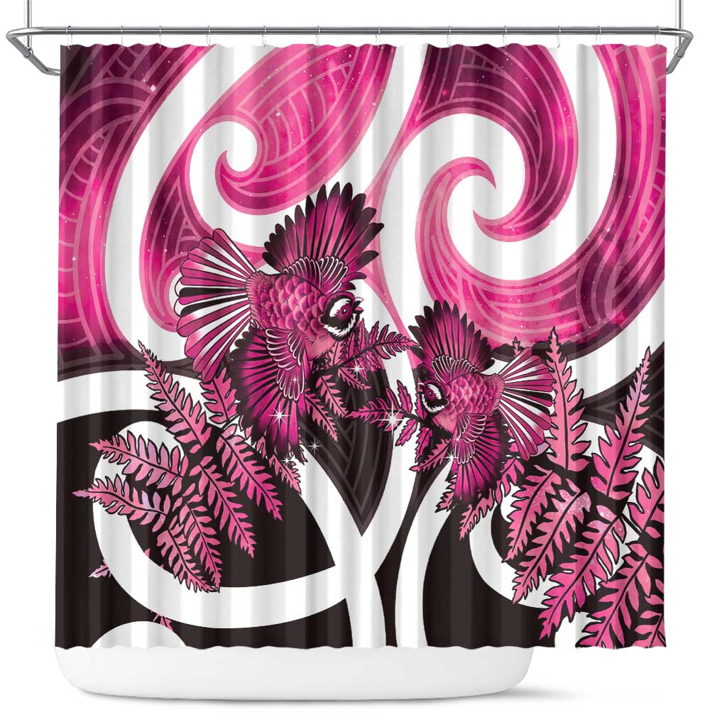 Piwakawaka New Zealand Matariki Shower Curtain Maori New Year Silver Fern Pink Galaxy LT14 Pink - Polynesian Pride