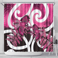 Piwakawaka New Zealand Matariki Shower Curtain Maori New Year Silver Fern Pink Galaxy LT14 - Polynesian Pride