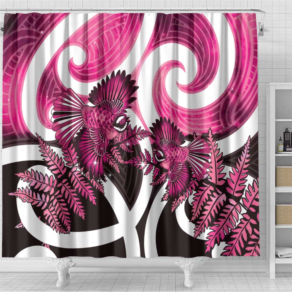 Piwakawaka New Zealand Matariki Shower Curtain Maori New Year Silver Fern Pink Galaxy LT14 - Polynesian Pride