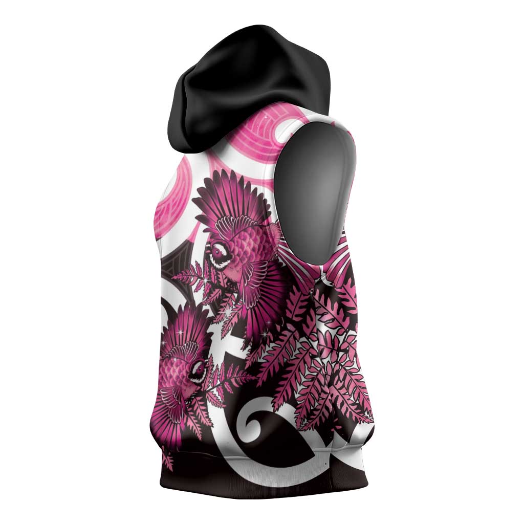 Piwakawaka New Zealand Matariki Sleeveless Hoodie Maori New Year Silver Fern Pink Galaxy LT14 - Polynesian Pride