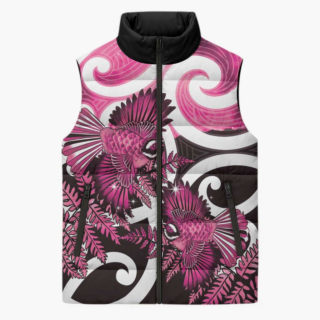 Piwakawaka New Zealand Matariki Sleeveless Puffer Jacket Maori New Year Silver Fern Pink Galaxy LT14 Unisex Pink - Polynesian Pride