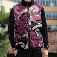Piwakawaka New Zealand Matariki Sleeveless Puffer Jacket Maori New Year Silver Fern Pink Galaxy LT14 - Polynesian Pride