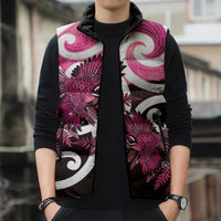 Piwakawaka New Zealand Matariki Sleeveless Puffer Jacket Maori New Year Silver Fern Pink Galaxy LT14 - Polynesian Pride