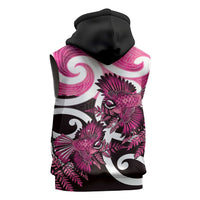 Piwakawaka New Zealand Matariki Sleeveless Zip Hoodie Maori New Year Silver Fern Pink Galaxy LT14 - Polynesian Pride