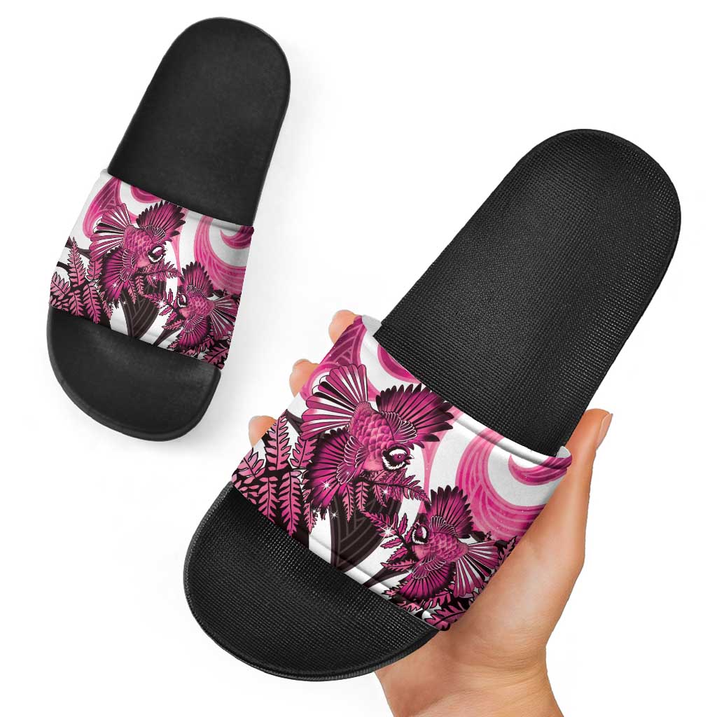 Piwakawaka New Zealand Matariki Slide Sandals Maori New Year Silver Fern Pink Galaxy LT14 - Polynesian Pride