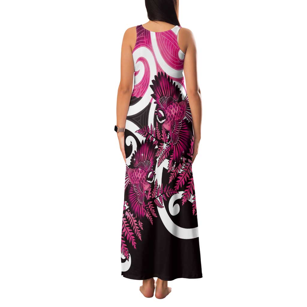Piwakawaka New Zealand Matariki Tank Maxi Dress Maori New Year Silver Fern Pink Galaxy LT14 - Polynesian Pride