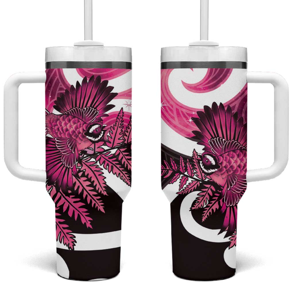 Piwakawaka New Zealand Matariki Tumbler With Handle Maori New Year Silver Fern Pink Galaxy LT14 One Size: 40 oz Pink - Polynesian Pride