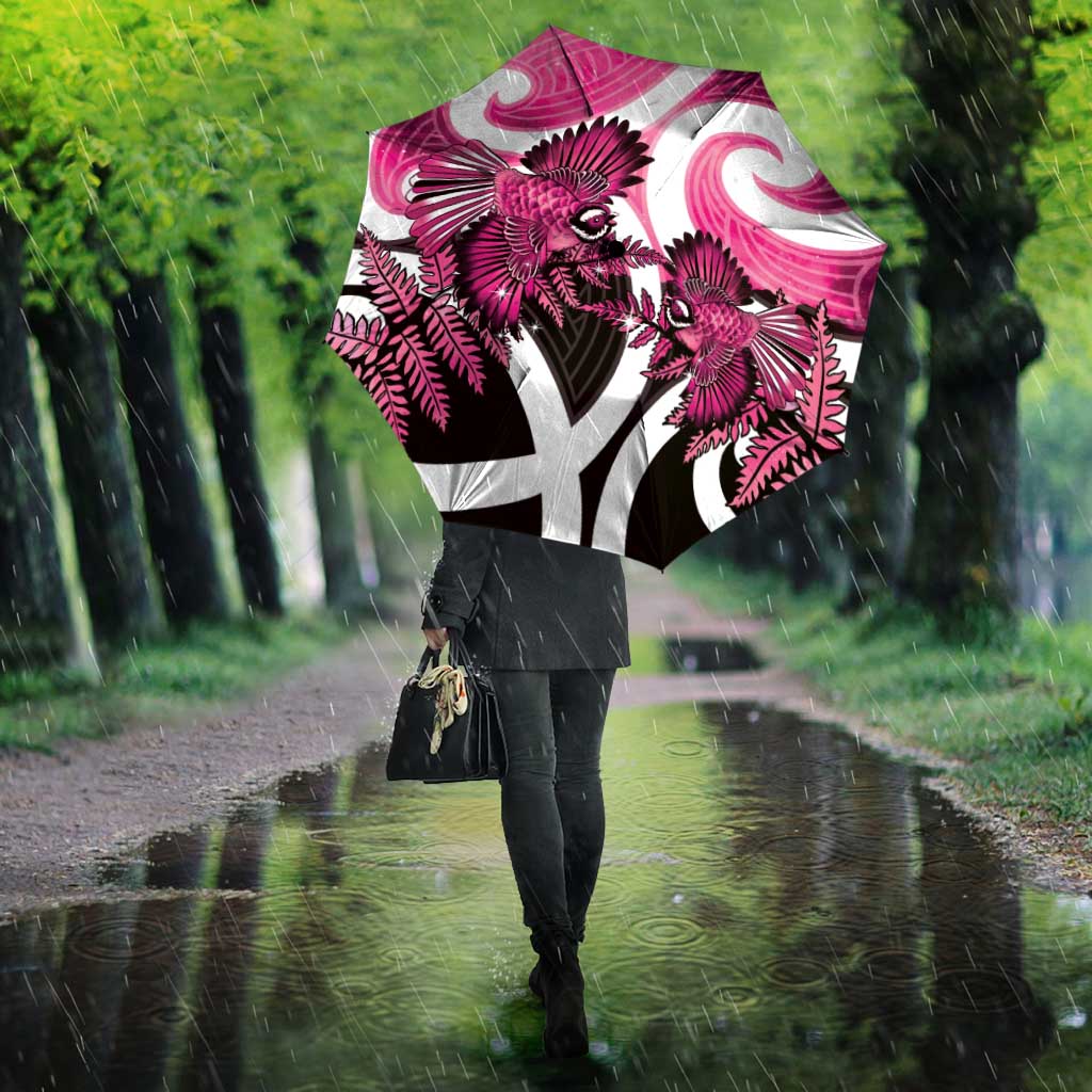 Piwakawaka New Zealand Matariki Umbrella Maori New Year Silver Fern Pink Galaxy LT14 - Polynesian Pride