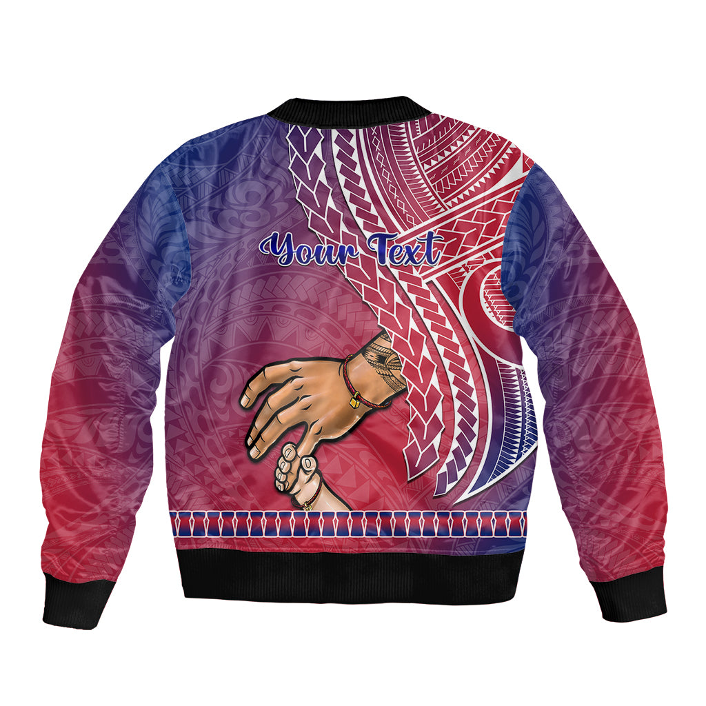 Personalised Father Day Guam Sleeve Zip Bomber Jacket I Love You Dad Guaman Latte Stone LT14 - Polynesian Pride