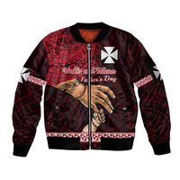 Personalised Father Day Wallis and Futuna Sleeve Zip Bomber Jacket I Love You Dad LT14 Unisex Red - Polynesian Pride