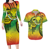 Hawaii Flag Day Couples Matching Long Sleeve Bodycon Dress and Hawaiian Shirt Kanaka Maoli With Kakau Polynesian Pattern LT14 Green - Polynesian Pride