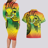Hawaii Flag Day Couples Matching Long Sleeve Bodycon Dress and Hawaiian Shirt Kanaka Maoli With Kakau Polynesian Pattern LT14 - Polynesian Pride