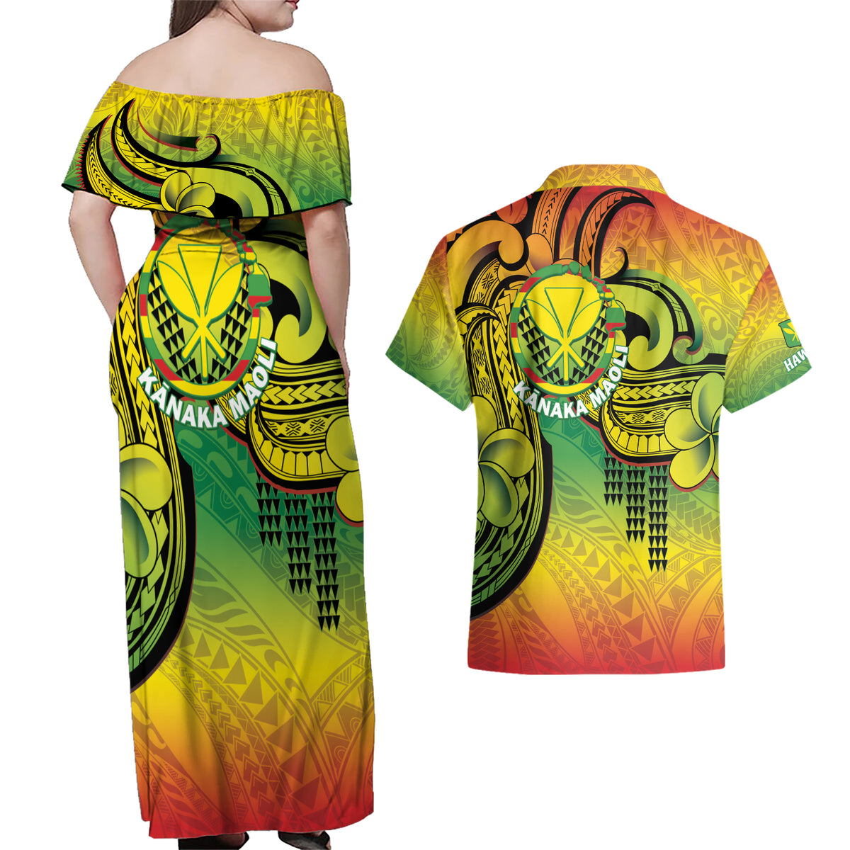 Hawaii Flag Day Couples Matching Off Shoulder Maxi Dress and Hawaiian Shirt Kanaka Maoli With Kakau Polynesian Pattern LT14 - Polynesian Pride