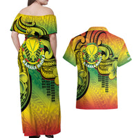 Hawaii Flag Day Couples Matching Off Shoulder Maxi Dress and Hawaiian Shirt Kanaka Maoli With Kakau Polynesian Pattern LT14 - Polynesian Pride