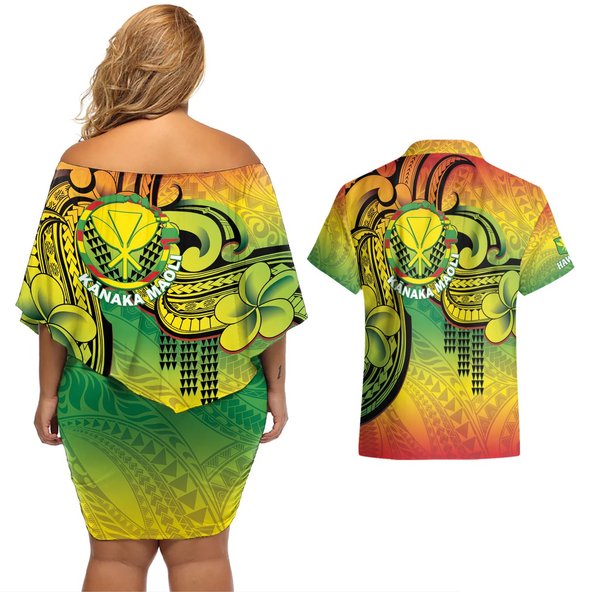 Hawaii Flag Day Couples Matching Off Shoulder Short Dress and Hawaiian Shirt Kanaka Maoli With Kakau Polynesian Pattern LT14 - Polynesian Pride