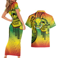 Hawaii Flag Day Couples Matching Short Sleeve Bodycon Dress and Hawaiian Shirt Kanaka Maoli With Kakau Polynesian Pattern LT14 - Polynesian Pride