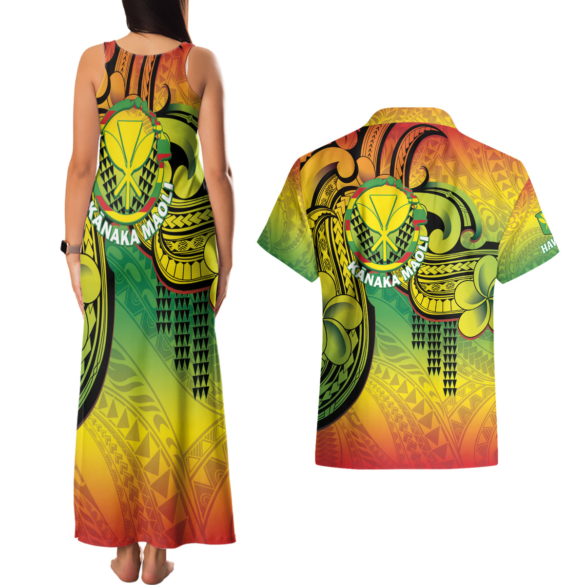 Hawaii Flag Day Couples Matching Tank Maxi Dress and Hawaiian Shirt Kanaka Maoli With Kakau Polynesian Pattern LT14 - Polynesian Pride