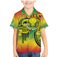 Hawaii Flag Day Family Matching Mermaid Dress and Hawaiian Shirt Kanaka Maoli With Kakau Polynesian Pattern LT14 Son's Shirt Green - Polynesian Pride
