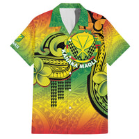 Hawaii Flag Day Family Matching Off The Shoulder Long Sleeve Dress and Hawaiian Shirt Kanaka Maoli With Kakau Polynesian Pattern LT14 Dad's Shirt - Short Sleeve Green - Polynesian Pride