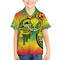 Hawaii Flag Day Family Matching Off The Shoulder Long Sleeve Dress and Hawaiian Shirt Kanaka Maoli With Kakau Polynesian Pattern LT14 Son's Shirt Green - Polynesian Pride