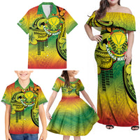 Hawaii Flag Day Family Matching Off Shoulder Maxi Dress and Hawaiian Shirt Kanaka Maoli With Kakau Polynesian Pattern LT14 - Polynesian Pride