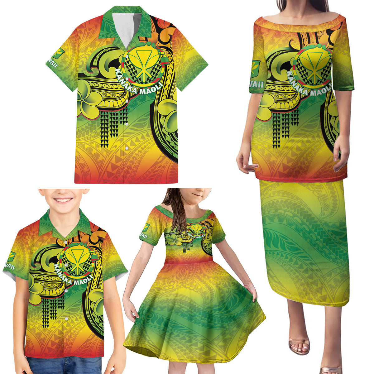 Hawaii Flag Day Family Matching Puletasi and Hawaiian Shirt Kanaka Maoli With Kakau Polynesian Pattern LT14 - Polynesian Pride