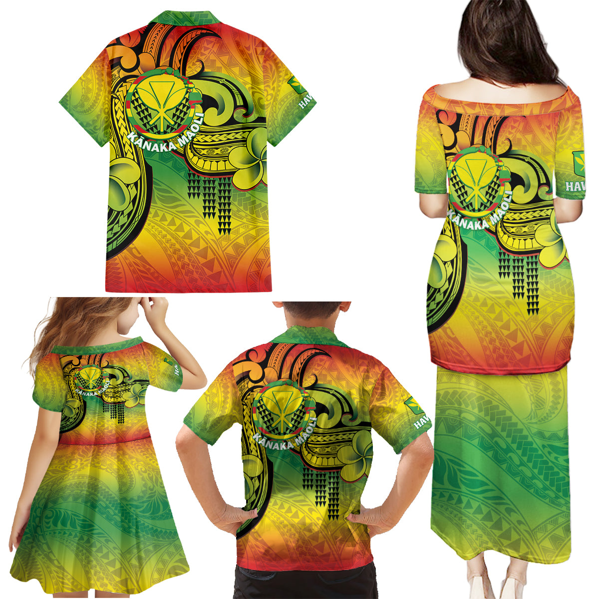 Hawaii Flag Day Family Matching Puletasi and Hawaiian Shirt Kanaka Maoli With Kakau Polynesian Pattern LT14 - Polynesian Pride