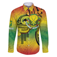 Hawaii Flag Day Family Matching Puletasi and Hawaiian Shirt Kanaka Maoli With Kakau Polynesian Pattern LT14 Dad's Shirt - Long Sleeve Green - Polynesian Pride