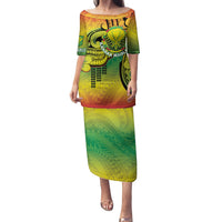 Hawaii Flag Day Family Matching Puletasi and Hawaiian Shirt Kanaka Maoli With Kakau Polynesian Pattern LT14 Mom's Dress Green - Polynesian Pride