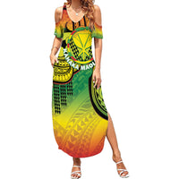 Hawaii Flag Day Family Matching Summer Maxi Dress and Hawaiian Shirt Kanaka Maoli With Kakau Polynesian Pattern LT14 Mom's Dress Green - Polynesian Pride