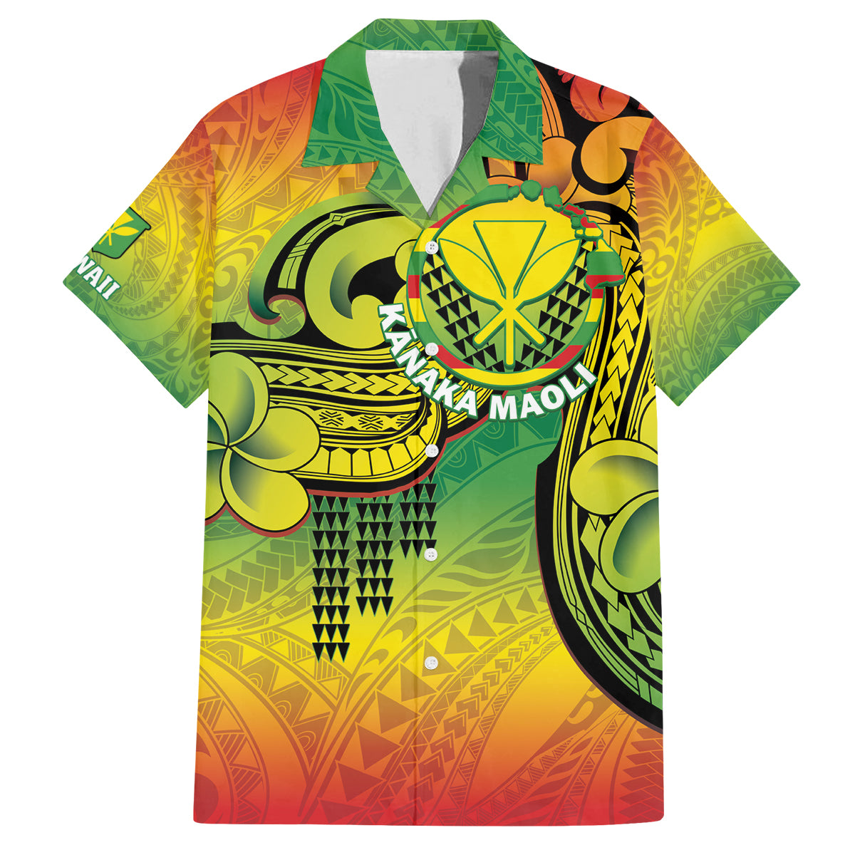 Hawaii Flag Day Family Matching Tank Maxi Dress and Hawaiian Shirt Kanaka Maoli With Kakau Polynesian Pattern LT14 Dad's Shirt - Short Sleeve Green - Polynesian Pride