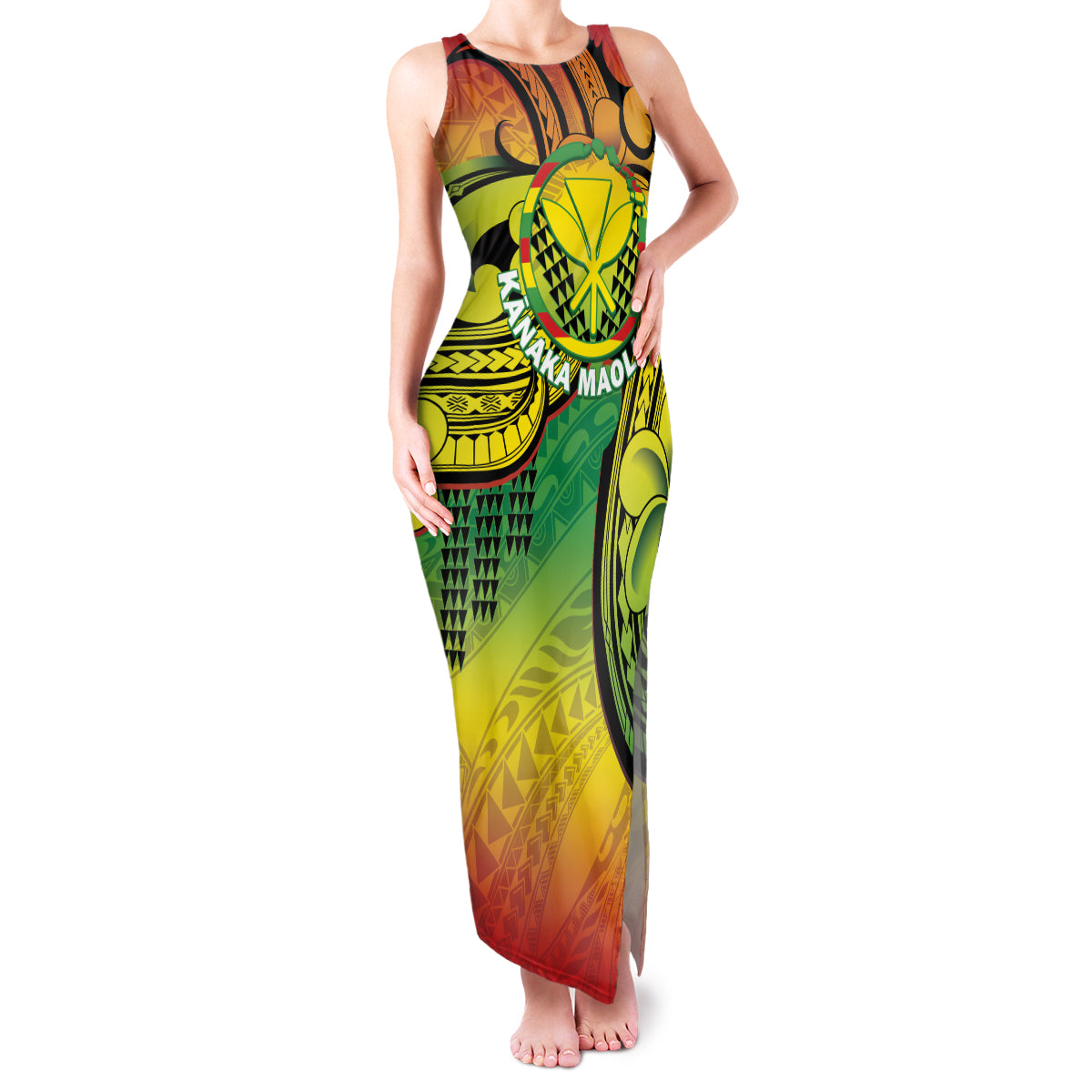 Hawaii Flag Day Family Matching Tank Maxi Dress and Hawaiian Shirt Kanaka Maoli With Kakau Polynesian Pattern LT14 Mom's Dress Green - Polynesian Pride