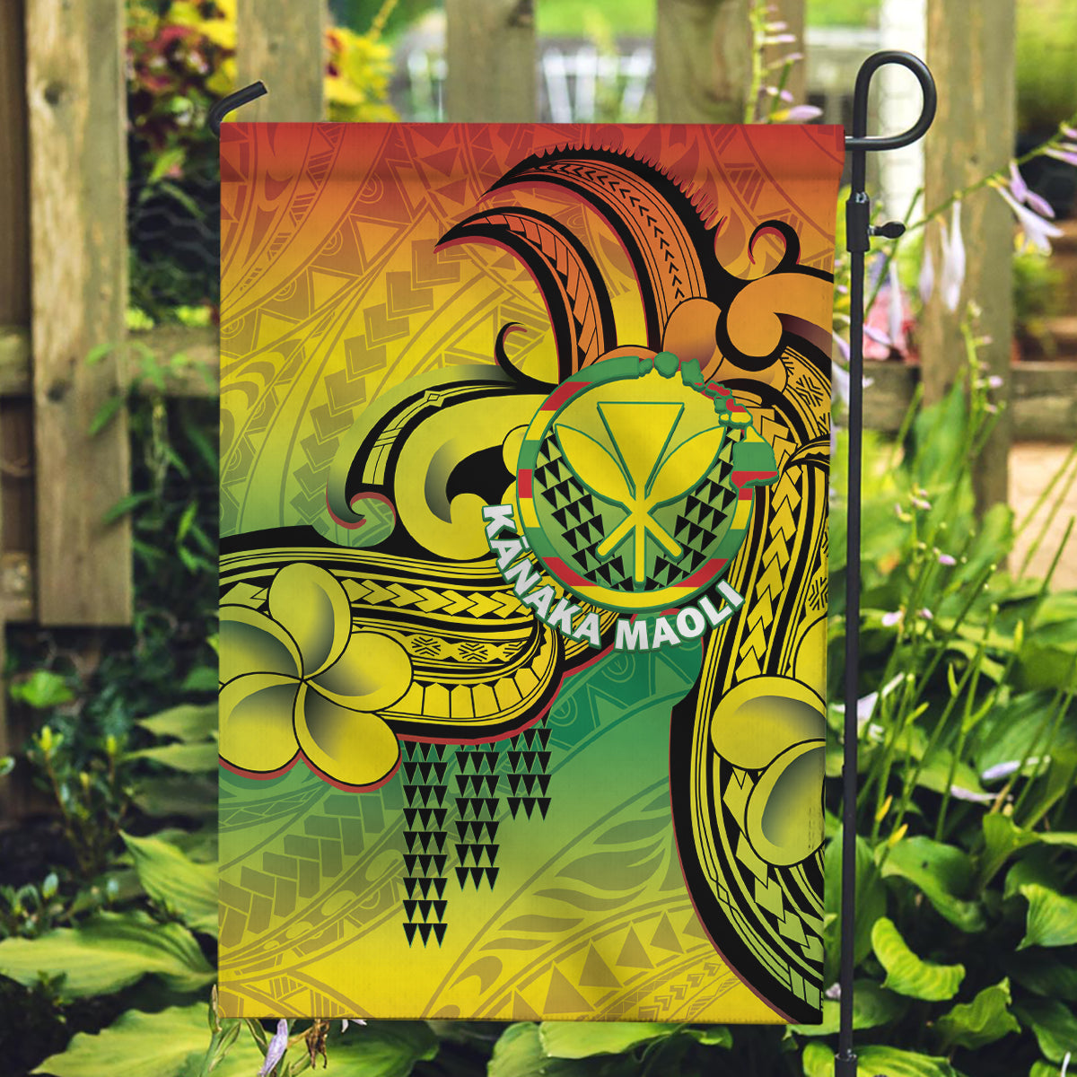 Hawaii Flag Day Garden Flag Kanaka Maoli With Kakau Polynesian Pattern LT14 Garden Flag Green - Polynesian Pride