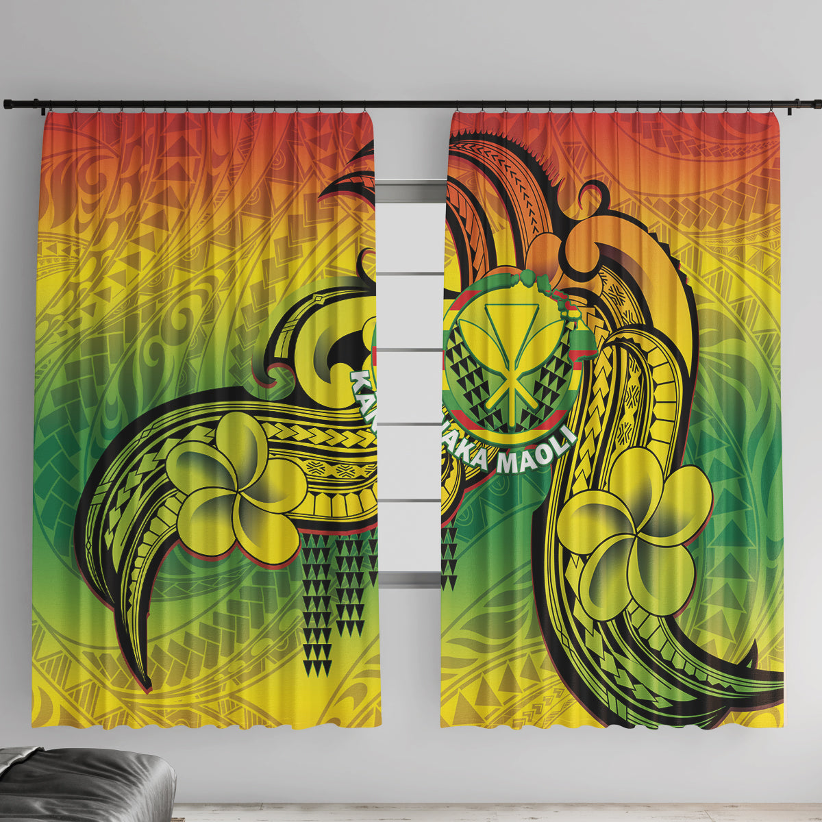 Hawaii Flag Day Window Curtain Kanaka Maoli With Kakau Polynesian Pattern LT14 With Hooks Green - Polynesian Pride