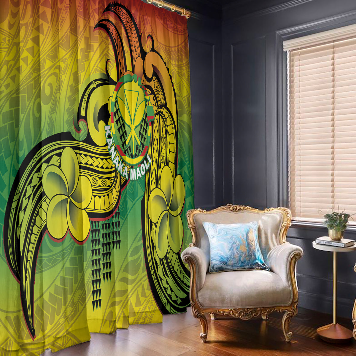 Hawaii Flag Day Window Curtain Kanaka Maoli With Kakau Polynesian Pattern LT14 - Polynesian Pride
