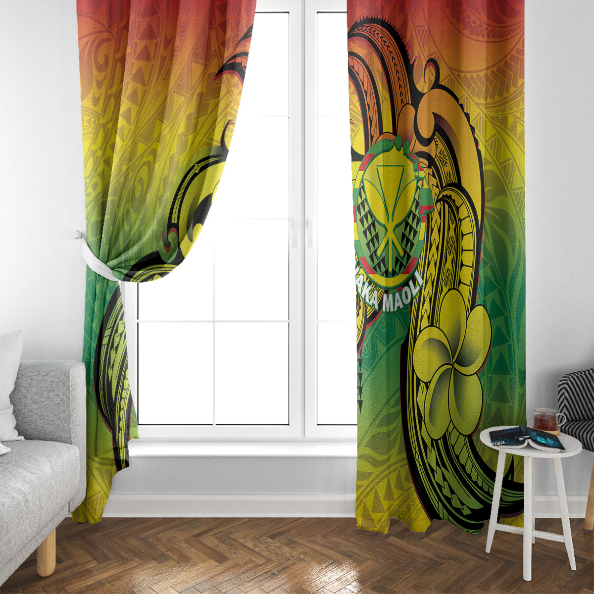 Hawaii Flag Day Window Curtain Kanaka Maoli With Kakau Polynesian Pattern LT14 - Polynesian Pride