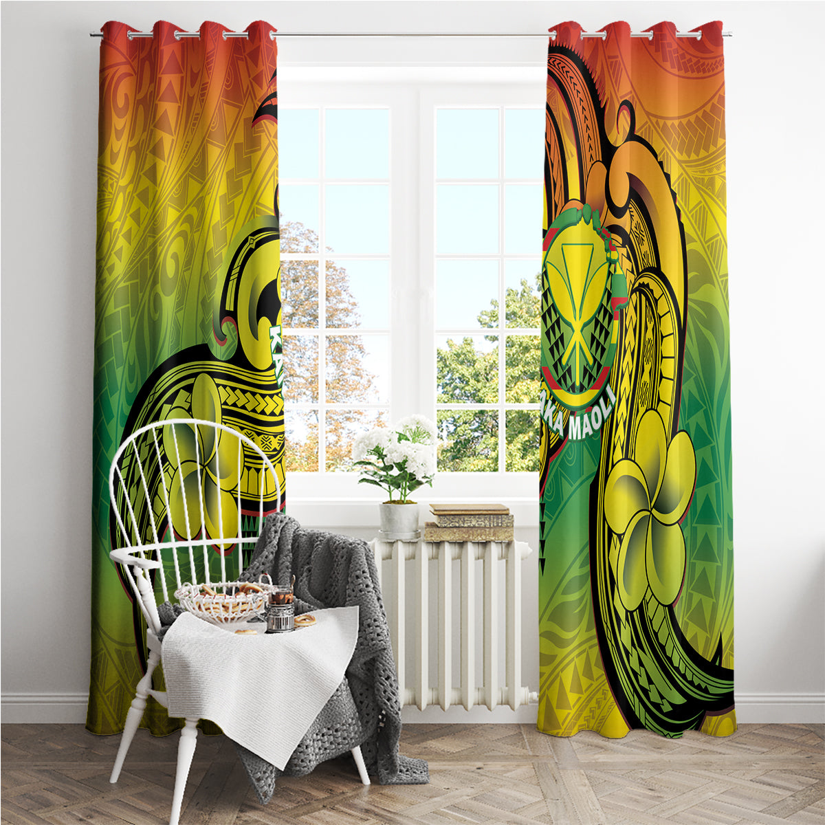 Hawaii Flag Day Window Curtain Kanaka Maoli With Kakau Polynesian Pattern LT14 - Polynesian Pride