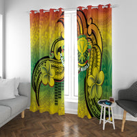 Hawaii Flag Day Window Curtain Kanaka Maoli With Kakau Polynesian Pattern LT14 With Grommets Green - Polynesian Pride