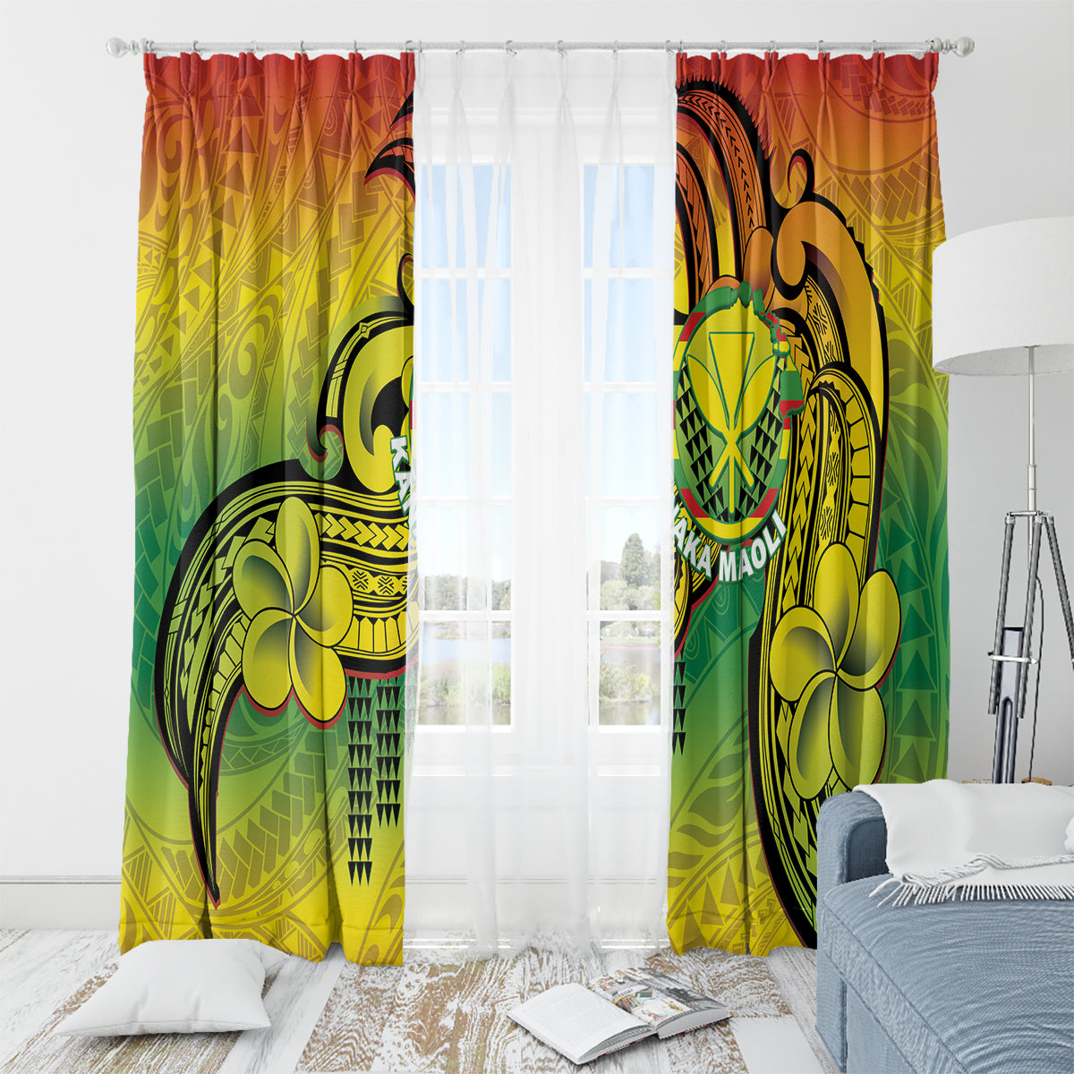 Hawaii Flag Day Window Curtain Kanaka Maoli With Kakau Polynesian Pattern LT14 - Polynesian Pride