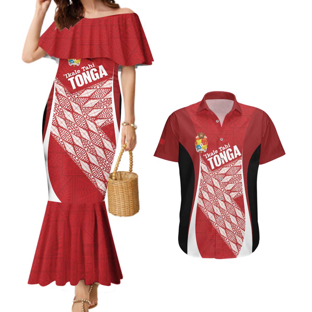 Tonga Rugby Custom Couples Matching Mermaid Dress and Hawaiian Shirt Go ʻIkale Tahi Go Tongan Tapa Cloth