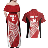 Tonga Rugby Custom Couples Matching Off Shoulder Maxi Dress and Hawaiian Shirt Go ʻIkale Tahi Go Tongan Tapa Cloth LT14 - Polynesian Pride
