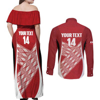 Tonga Rugby Custom Couples Matching Off Shoulder Maxi Dress and Long Sleeve Button Shirt Go ʻIkale Tahi Go Tongan Tapa Cloth LT14 - Polynesian Pride